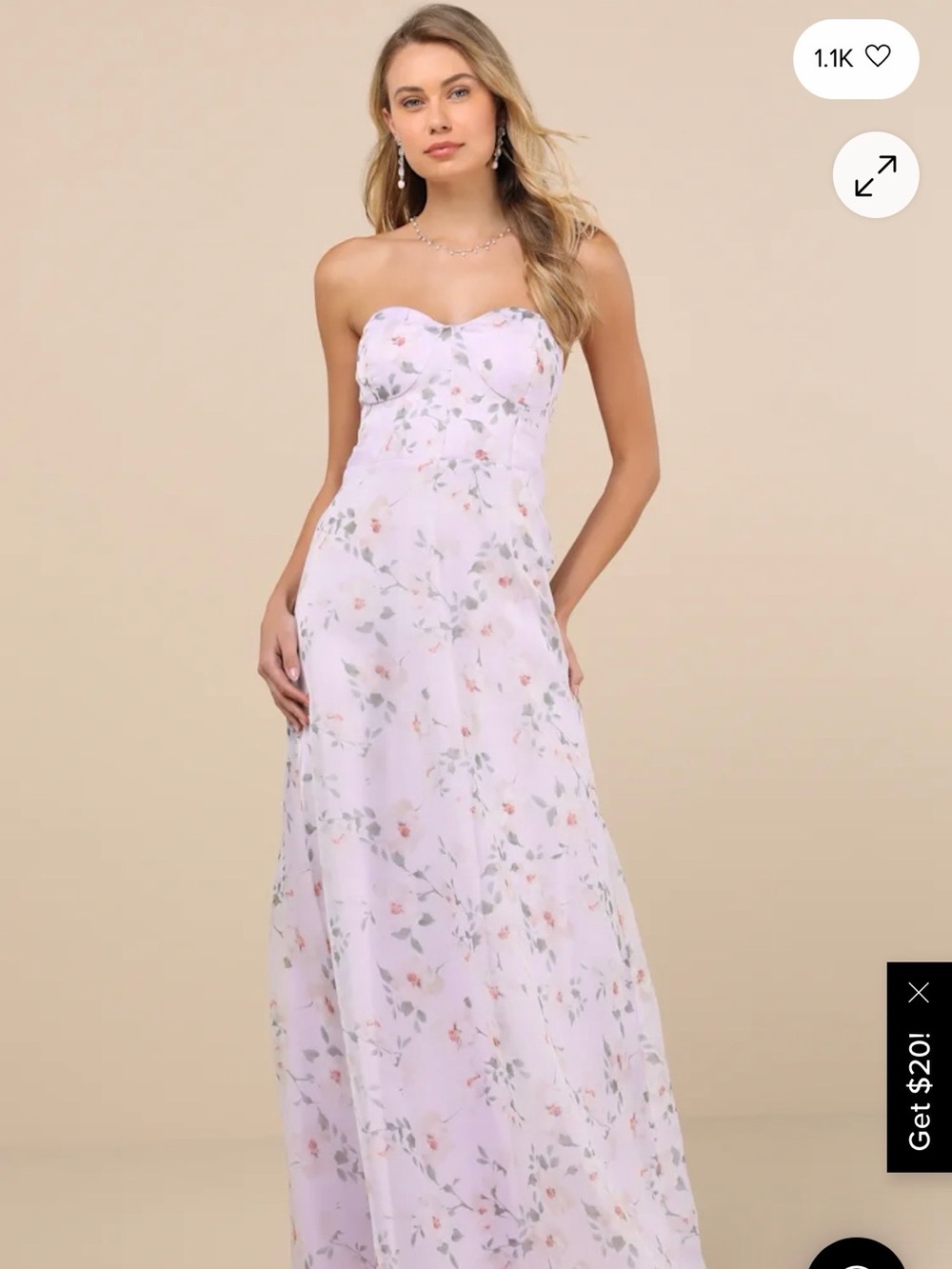 Lulu's Lavender Strapless Floral Maxi Dress